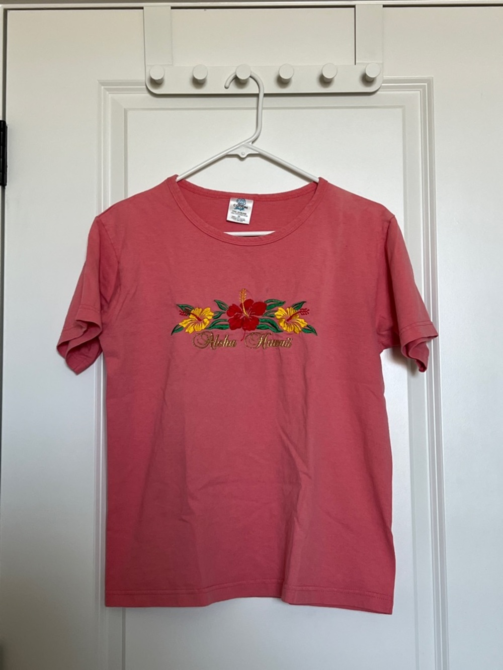 Coral Pink Floral Embroidered T-Shirt
